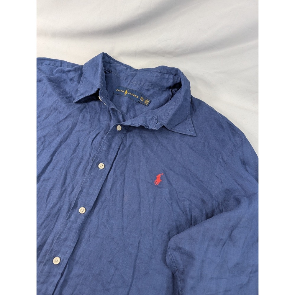 Polo Ralph Lauren Mens XXL Navy Blue‎ 100% Linen Long Sleeve Classic Fit Shirt